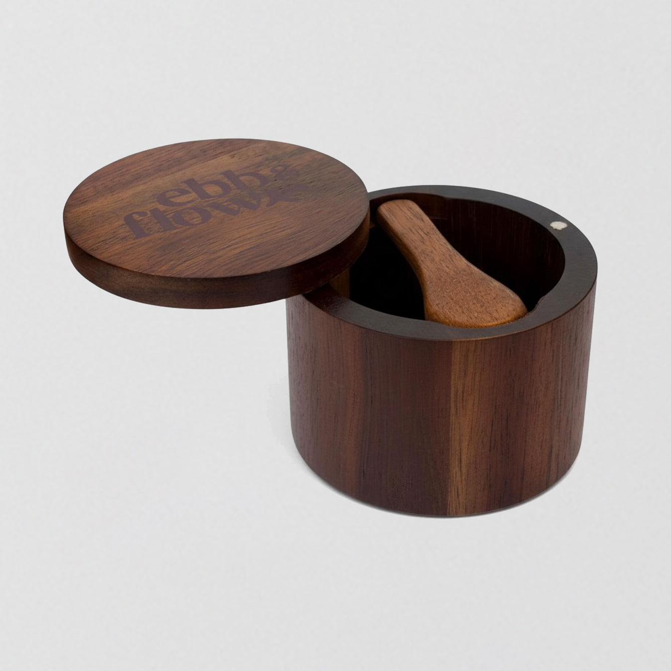 Wooden Salt Pot with Sliding Lid & Spoon